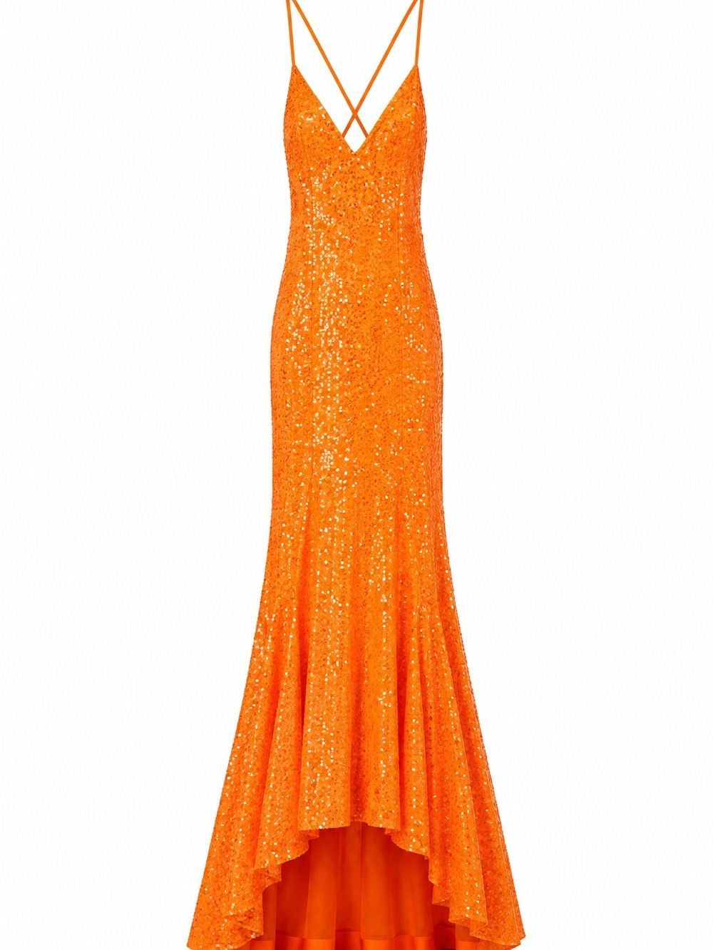 Norma Kamali Sequin Low Back Mermaid Gown Neon Orange XS NWT $595 - Picture 4 of 14